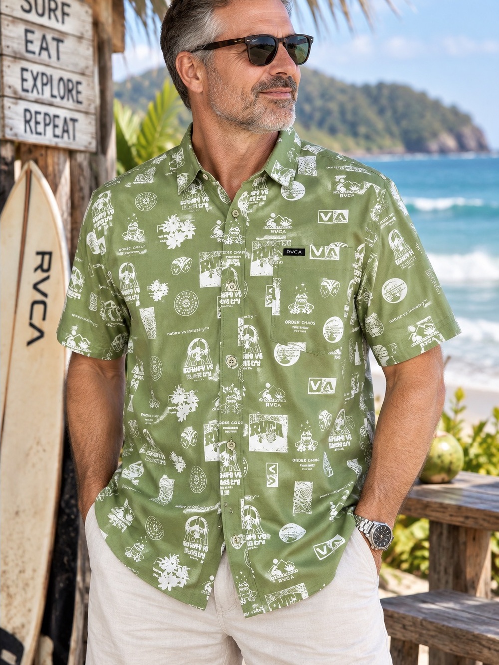 RVCA Men’s 100% Cotton Short Sleeve Graphic Shirt Avocado Small NWT